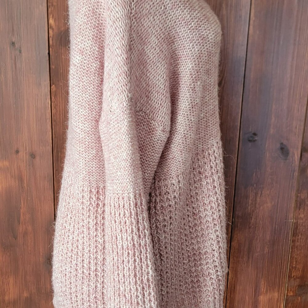 American Eagle Women Large Pink Knit Sweater Rolled Collar Chunky Contrast Knit - Picture 5 of 8